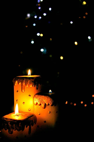 Kerst Kaarsen Verlichting Van Het Donker — Stockfoto