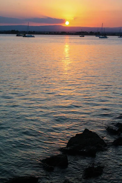 Portu Syrakuz Zachodzie Słońca — Zdjęcie stockowe