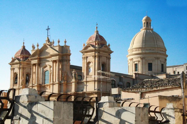 Baroque Cathedral Saint Nicholas Neoclassical Dome Noto Sicily — Stock Photo, Image