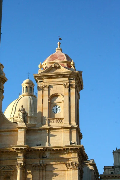 Baroque Cathedral Saint Nicholas Neoclassical Dome Noto Sicily — Stock Photo, Image