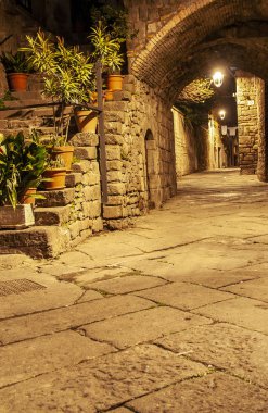 Ortaçağ merkezi Viterbo gece, Lazio, İtalya