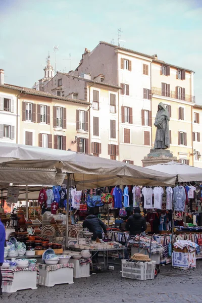 Rome 2018 Market Campo Dei Fiori Statue Giordano Bruno Rome — Stock Photo, Image
