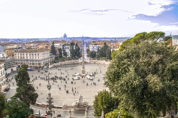Roma Itália 2018 Vista Piazza Del Popolo Partir Colina Terraço — Fotografia de Stock