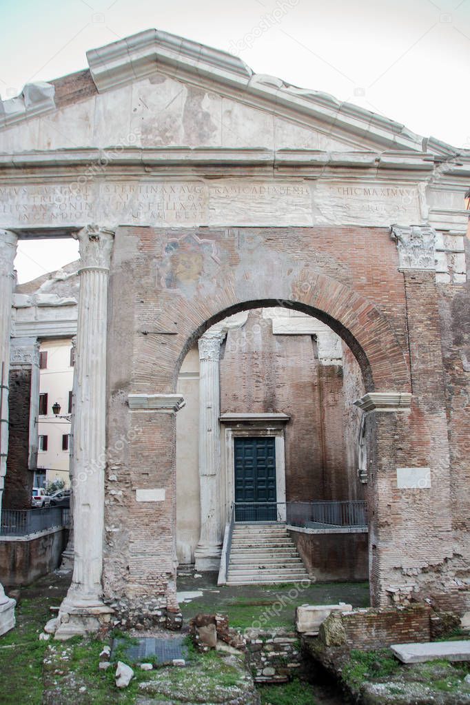 Porticus Octaviae, Portico d'Ottiavia,  built by Augustus in the name of his sister, Octavia Minor, housed a fish marlet in medieval times, Rome, Italy 