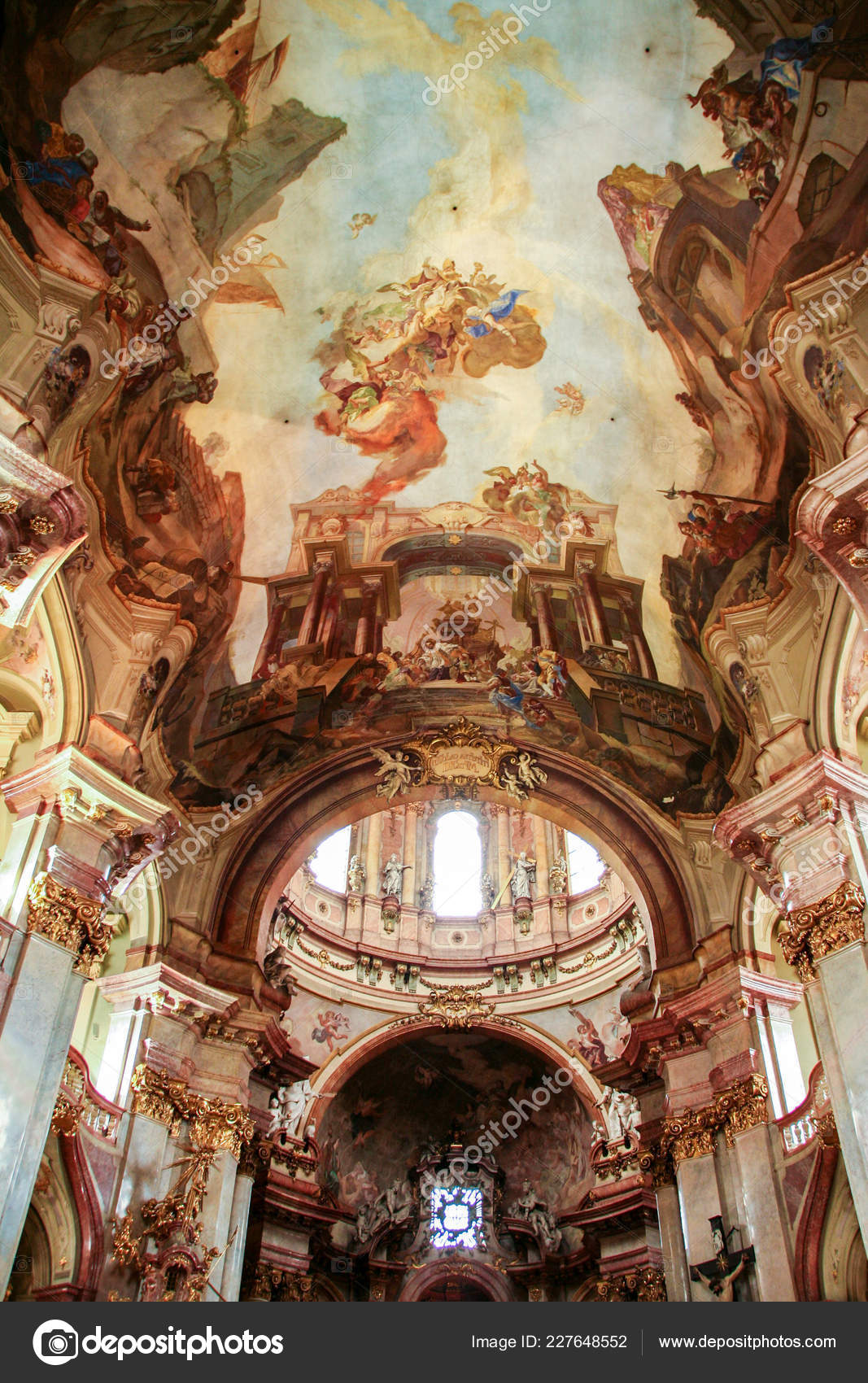 Interior Baroque Church Saint Nicholas Ceiling Fresco Depicting