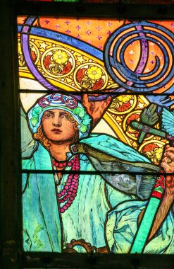 Art Nouveau vitray pencere, A. Mucha, Büyükşehir Katedrali Saints Vitus, Wenceslaus ve Adalbert sanatçı tarafından tasarlanmıştır
