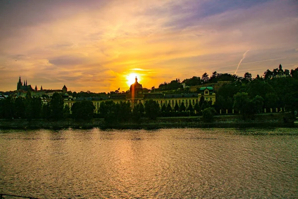 Vue Paysage Urbain Prague Coucher Soleil République Tchèque — Photo