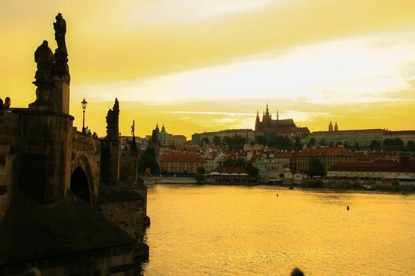 Prag Cityscape Görünümünü Sunset Teki Çek Cumhuriyeti — Stok fotoğraf