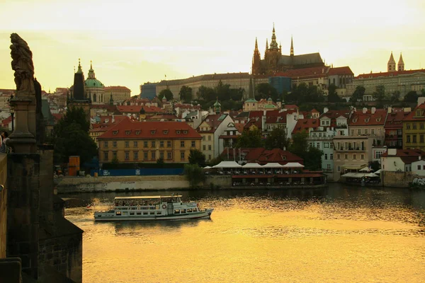 Prag Cityscape Görünümünü Sunset Teki Çek Cumhuriyeti — Stok fotoğraf