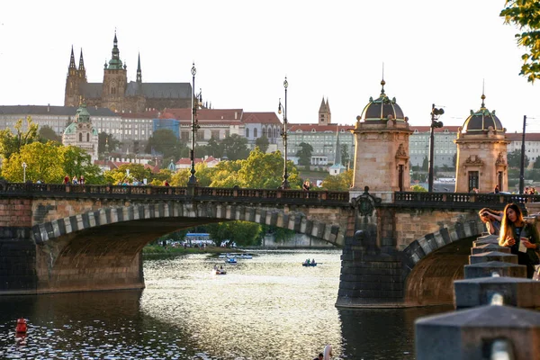 Prag Çek Cumhuriyeti 2015 Prag Görünümü Cityscape Sunset Teki Çek — Stok fotoğraf