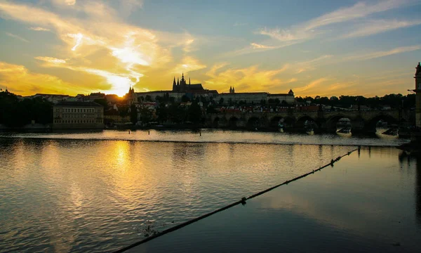 Prag Cityscape Görünümünü Sunset Teki Çek Cumhuriyeti — Stok fotoğraf