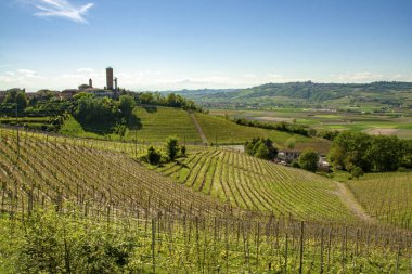 Langhe ve onun Kulesi, Piedmont, İtalya ile Barbaresco Köyü manzara