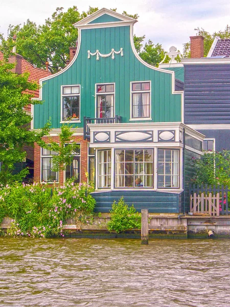 Oude Houten Huizen From19 Eeuw Grachten Zaanse Schans Provincie Noord — Stockfoto