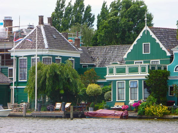 Stare Drewniane Domy From19 Wieku Kanały Zaanse Schans Prowincji Noord — Zdjęcie stockowe