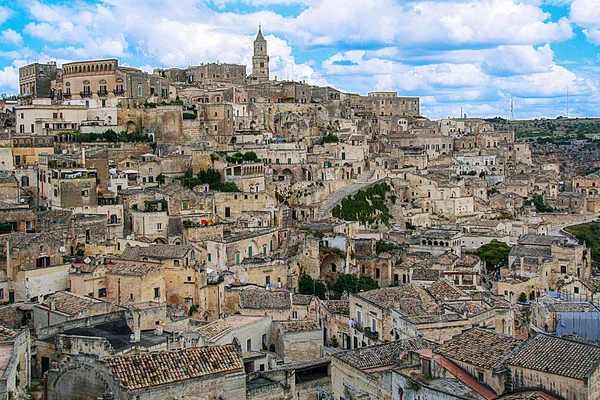 Pohled Městečko Matera Historických Kamenů Světové Dědictví Unesco Matera Basilicata — Stock fotografie