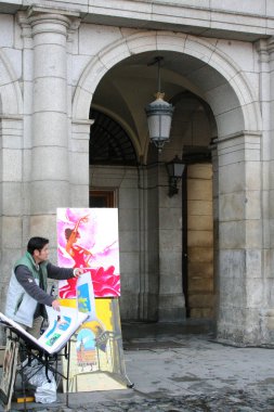 Madrid - İspanya - Şubat 2010 - Plaza Mayor sanatçılar