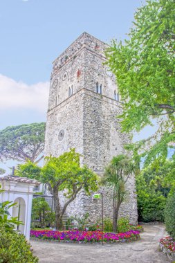 Ravello 'da - İtalya - Temmuz 2020' de - Villa Rufolo 'nun Ortaçağ Kulesi 