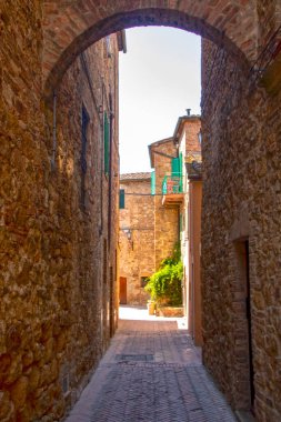 Pienza 'nın ortaçağ mimarisi, İtalya' nın Toskana kentindeki eski şehir. 