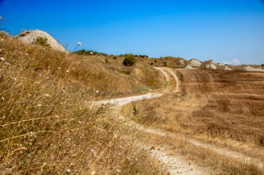 Ascanio-İtalya 'da Ağustos 2020' de Val d 'Orcia' nın Toskana kırsalının manzarası ve Beton Senesi olarak bilinir.