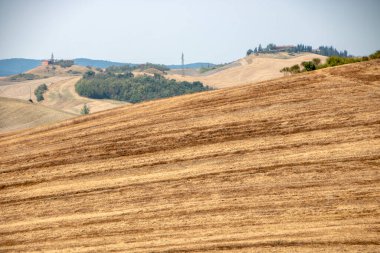 Ascanio-İtalya 'da Ağustos 2020' de Val d 'Orcia' nın Toskana kırsalının manzarası ve Beton Senesi olarak bilinir.