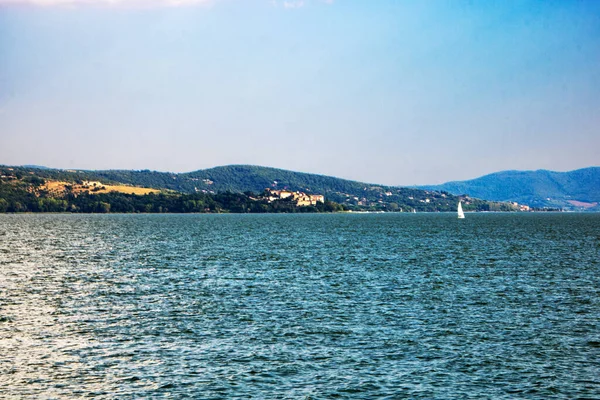 Lago Trasimeno Visto Dal Comune Passignano Del Trasimeno Umbria — Foto Stock