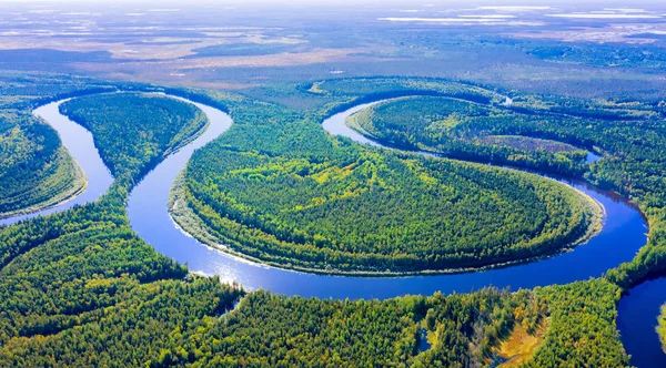 Fotografia Aérea Paisagem Sibéria Ocidental Rio Agan Afluente Rio — Fotografia de Stock