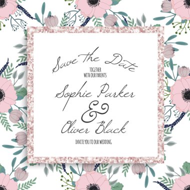 Çiçek tebrik kartı şablonu. Vektör çerçeve.