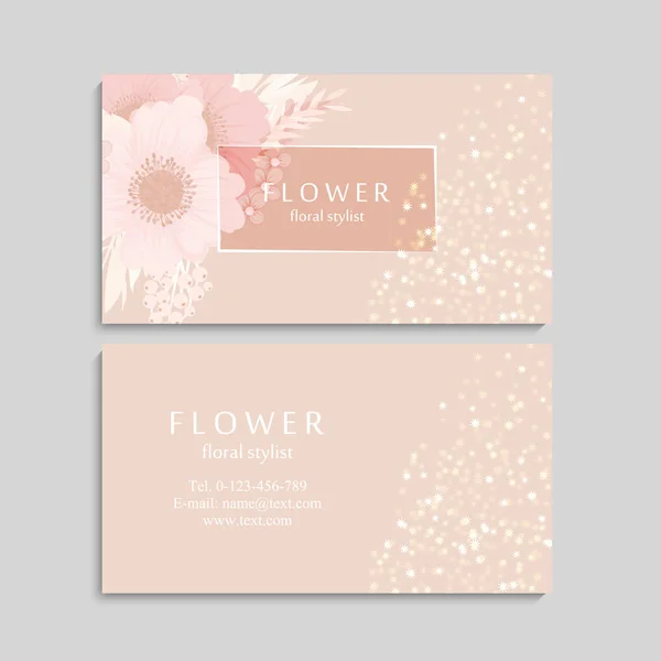 Set Front Back Business Card Flowers — Stock Vector