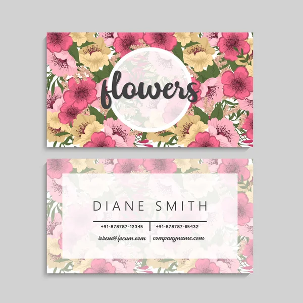 Conjunto Frente Parte Posterior Tarjeta Visita Con Flores — Vector de stock