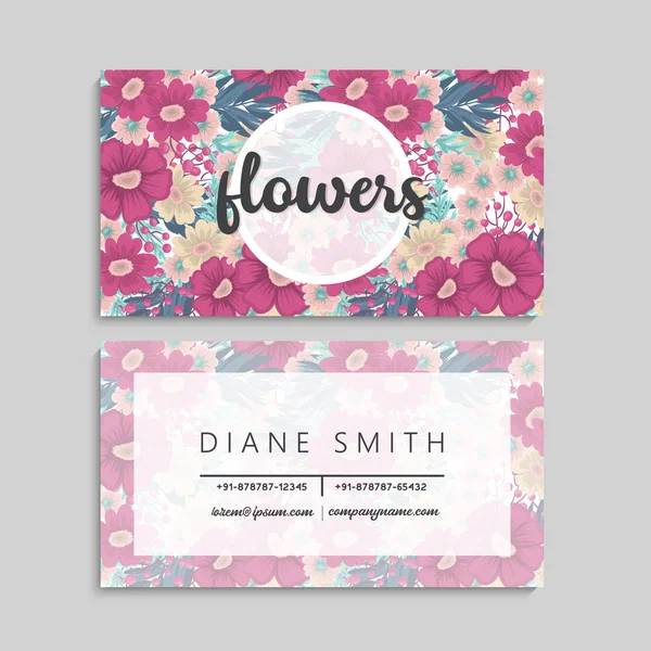 Conjunto Frente Parte Posterior Tarjeta Visita Con Flores — Vector de stock