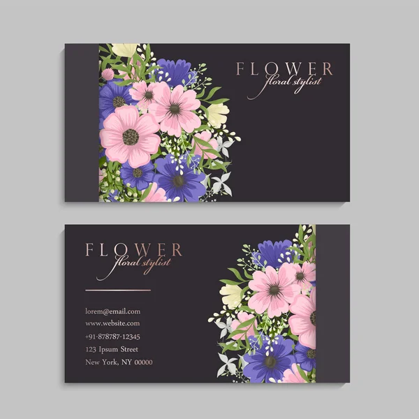 Conjunto Frente Verso Cartão Visita Com Flores —  Vetores de Stock