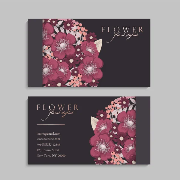 Set Front Back Business Card Flowers — Stock Vector