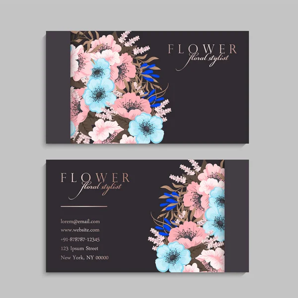 Set Front Back Business Card Flowers — Stock Vector