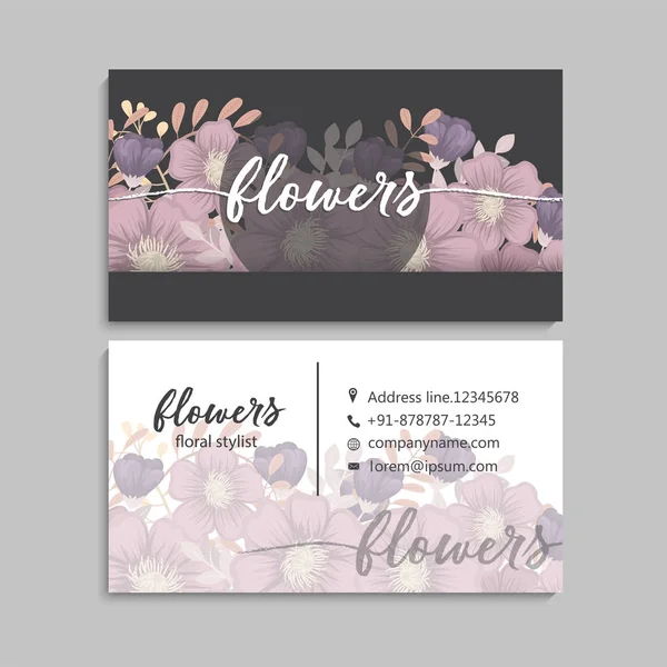 Set Front Back Business Card Flowers — Stock Vector