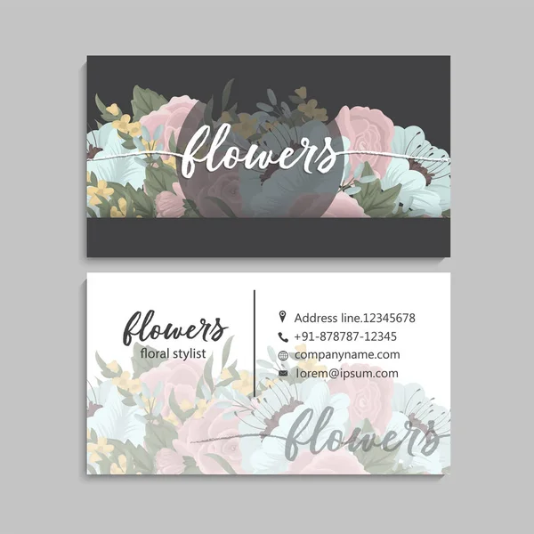 Vorder Und Rückseite Der Visitenkarte Mit Blumen — Stockvektor