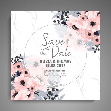 Düğün davetiyesi. Güzel çiçekler. Tebrik kartı. Çerçeve.