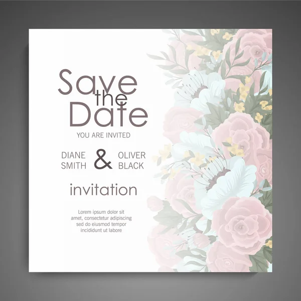 Приглашение Свадьбу Красивые Цветы Поздравительная Открытка Рамка — стоковый вектор