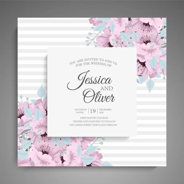 Invitación Boda Hermosas Flores Tarjeta Felicitación Marco Trabajo — Vector de stock