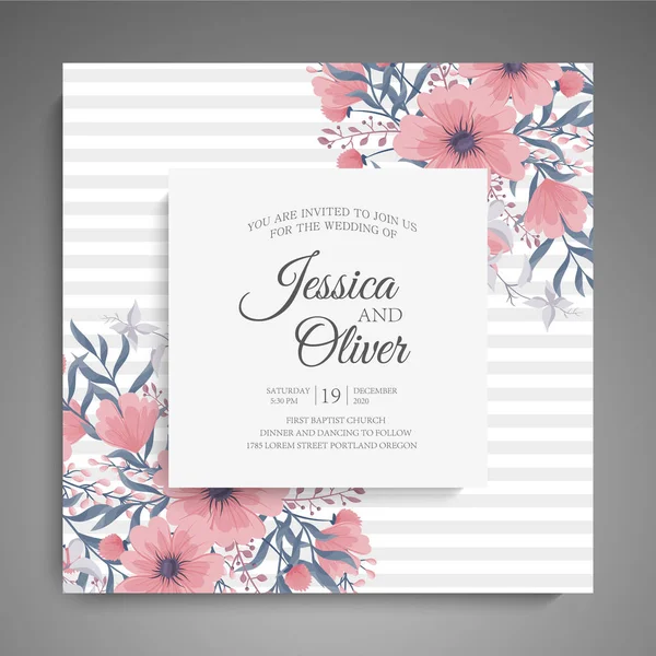 Invitación Boda Hermosas Flores Tarjeta Felicitación Marco Trabajo — Vector de stock