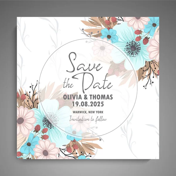 Wedding Invitation Beautiful Flowers Greeting Card Frame — Stock Vector