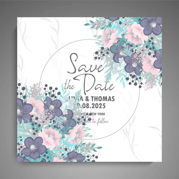 Bröllopsinbjudan Vackra Blommor Gratulationskort Frame — Stock vektor