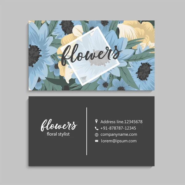 Tarjeta Visita Con Hermosas Flores Plantilla — Vector de stock