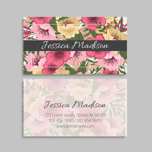 Business Card Beautiful Flowers Template — Stock Vector