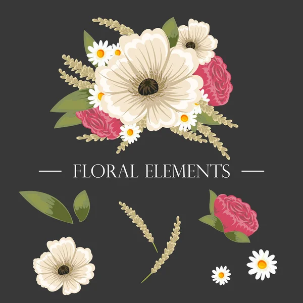 Diseño Ramo Floral Vectorial Tarjeta Invitación Vector Boda Conjunto Elementos — Archivo Imágenes Vectoriales