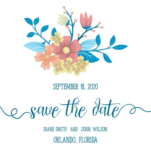 Çiçekli düğün davetiye kartı Süiti. Şablon. Vektör çizim