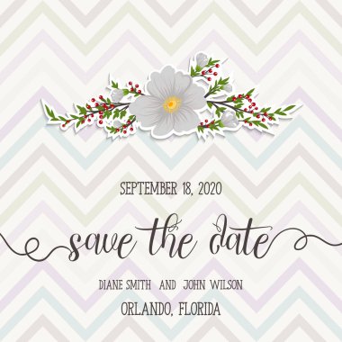 Çiçekli düğün davetiye kartı Süiti. Şablon. Vektör çizim