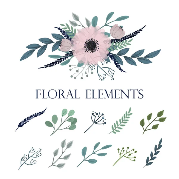Conjunto Composición Floral Con Flor Colorida — Archivo Imágenes Vectoriales