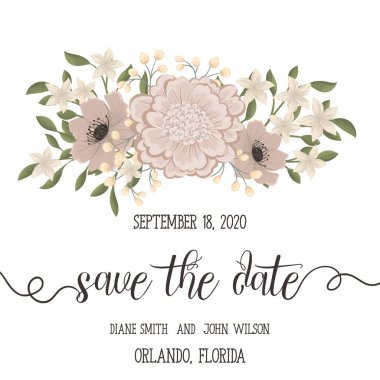 Renkli çiçek düğün davetiyesi.