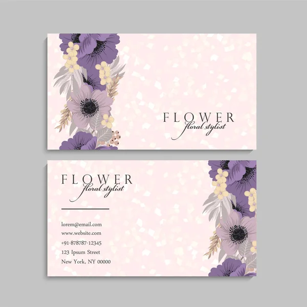 Tarjeta Visita Con Hermosas Flores Plantilla — Vector de stock