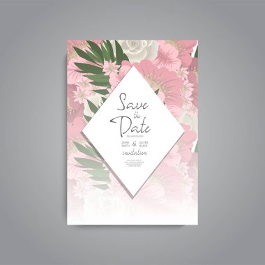 Renkli çiçek düğün davetiyesi.